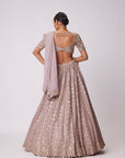 Ash Pink Mirror Flower Embroidered Lehenga Set