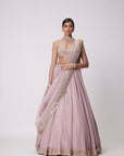 Ash Pink Mirror Hand Embroidered Lehenga Set