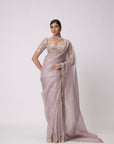 Ash Pink Organza Saree Set