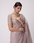 Ash Pink Organza Saree Set