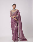 Mud Mauve Hand Embroidered Organza Saree Set