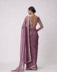 Mud Mauve Hand Embroidered Organza Saree Set