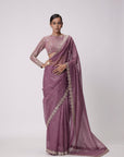 Mud Mauve Hand Embroidered Saree Set