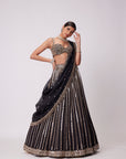 Black Linear Mirror Embroidered Lehenga Set