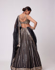 Black Linear Mirror Embroidered Lehenga Set