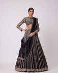 Black Linear Mirror Embroidered Lehenga Set