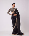 Black Hand Embroidered Organza Saree Set