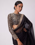 Black Hand Embroidered Organza Saree Set