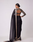 Black Hand Embroidered Organza Saree Set