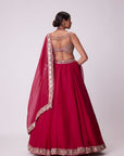 Crimson Red Organza Hand Embroidered Lehenga Set