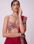 Crimson Red Organza Hand Embroidered Lehenga Set