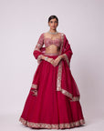 Crimson Red Organza Hand Embroidered Lehenga Set