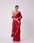 Crimson Red Satin Saree Set