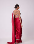 Crimson Red Satin Saree Set