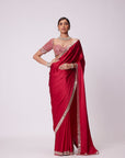 Crimson Red Satin Saree Set