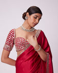 Crimson Red Satin Saree Set