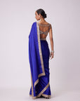 Persian Blue Hand Embroidered Satin Saree Set