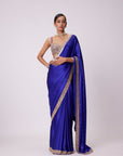 Persian Blue Hand Embroidered Satin Saree Set