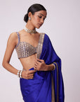 Persian Blue Hand Embroidered Satin Saree Set