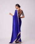 Persian Blue Hand Embroidered Satin Saree Set