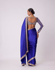 Persian Blue Hand Embroidered Satin Saree Set