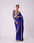 Persian Blue Hand Embroidered Satin Saree Set