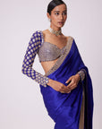 Persian Blue Hand Embroidered Satin Saree Set