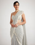 Powder Grey Chandelier Pearl Drop Saree Set