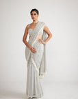 Powder Grey Chandelier Pearl Drop Saree Set