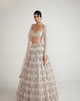 Ash Pink Chandelier Pearl Drop Full Sleeve Lehenga Set