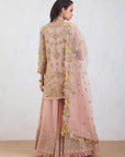 Dusty Pink Kurta And Sharara Set With An Organza Dupatta