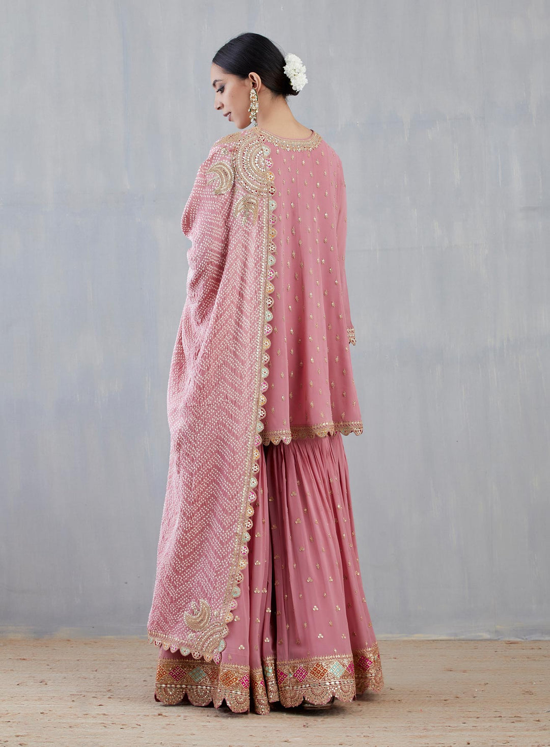 Salmon Pink Sharara Set With Marori Work