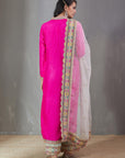 Pink Kurta Set With A Ecru Organza Dupatta