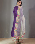 Purple Kurta Set With A Ecru Organza Dupatta