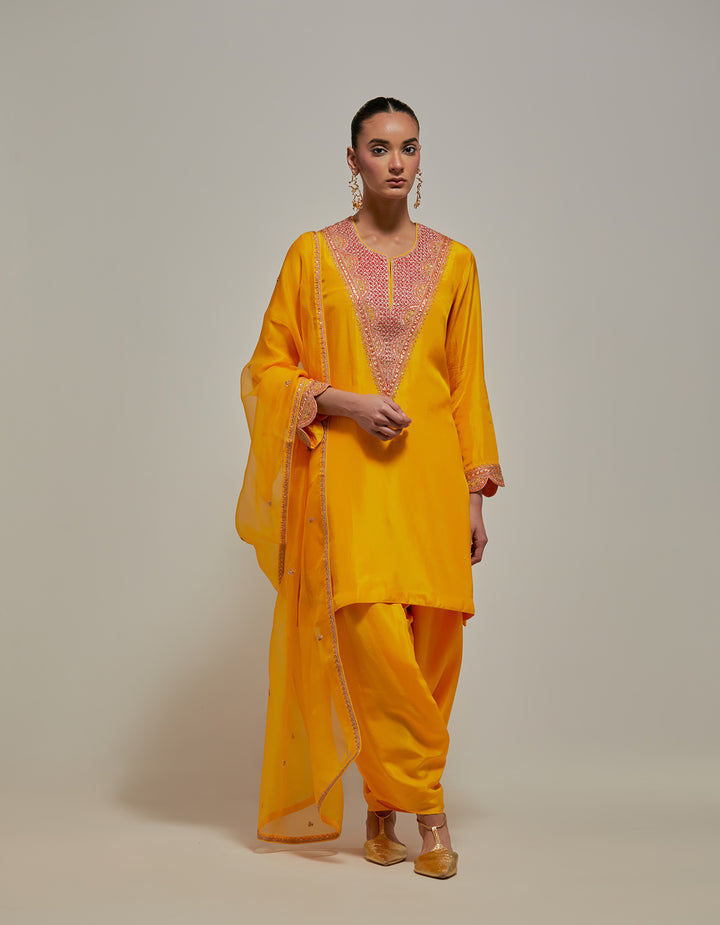 Mustard Gota &amp; Marrori Work Kurta Set I