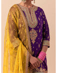 Purple Short Kurta With A Yellow Sharara Set