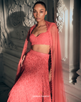 Red Orange Cutdana Lehenga