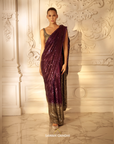 Wine To Grey Sequins Saree