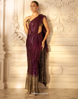 Wine To Grey Sequins Saree