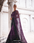 Purple to Black Ombre Cutwork Saree