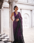 Purple to Black Ombre Cutwork Saree