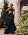 Bottle Green Fishcut Cutwork Lehenga