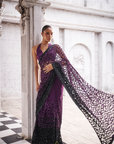 Purple to Black Ombre Cutwork Saree