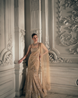 Beige Gold Fishcut Drape Saree