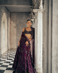 Wine Net Applique Lehenga