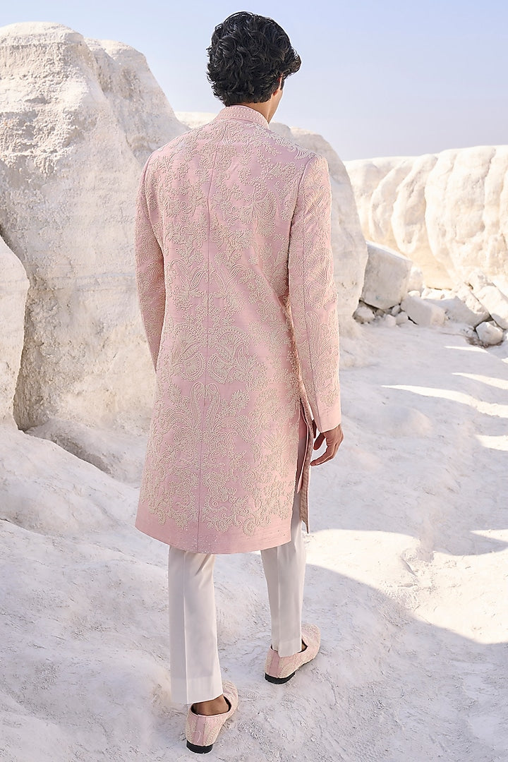 Pink Silk Sherwani Back